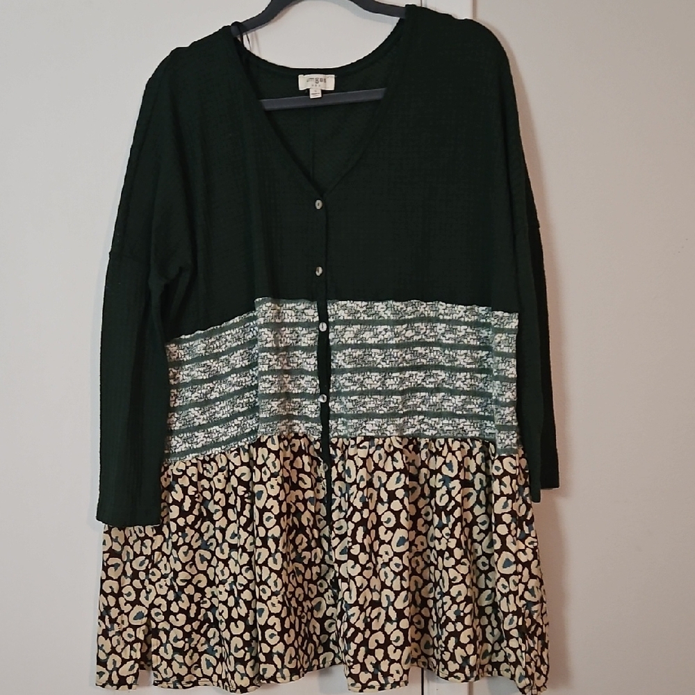 Umgee Dark Green Textured Tunic Top